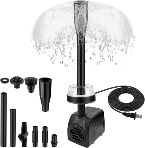 800L/H Submersible Water Pump, NATPOW Mini Fountain Pump with Cool White LED Light, 3M Cable Pond Pump with Mushroom & Blossom Spray Head for Aquarium Fish Tank Water Feature Outdoor Pool