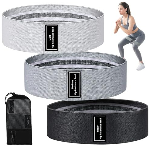Yooyan Set di fasce per fitness, 3 fasce elastiche in tessuto, antiscivolo, per glutei, gambe, pilates e allenamento di forza, fascia sportiva di alta qualità per un allenamento efficace