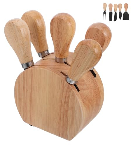 DONFAMDS Set Coltelli da Formaggio in Legno con Ceppo, Utensili in Acciaio Inox per Tagliare, Spalmare e Servire Formaggi Morbidi e Duri, per Taglieri e Buffet di Salumi