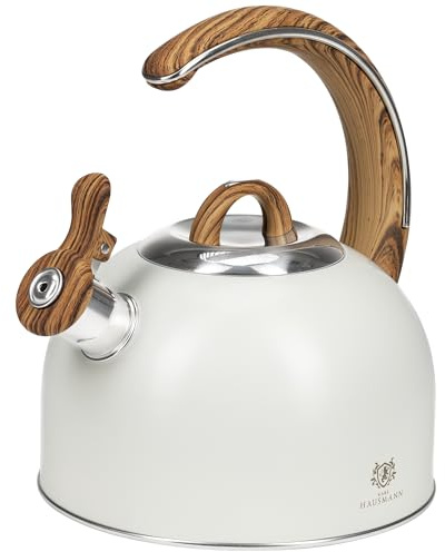 KARL HAUSMANN Hervidor de Agua para Inducción - 3L - Cremoso Tetera de Acero Inoxidable con Silbato y Asa que No se Calienta - Para Induccion, Gas y Vitroceramica - Chaleira