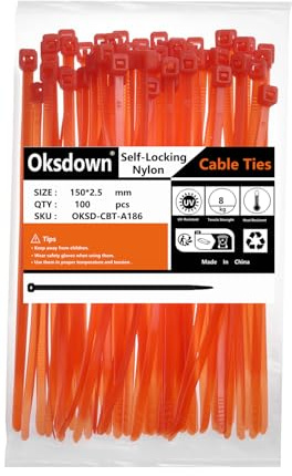 Oksdown 100 Pack Red Plastic Cable Ties 150mm×2.5mm Small Nylon Premium Self Locking 6 inch/15 cm Long Zip Tie Wraps