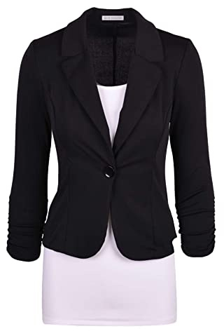 Auliné Collection Women's Casual Work Solid Color Knit Blazer Black Large