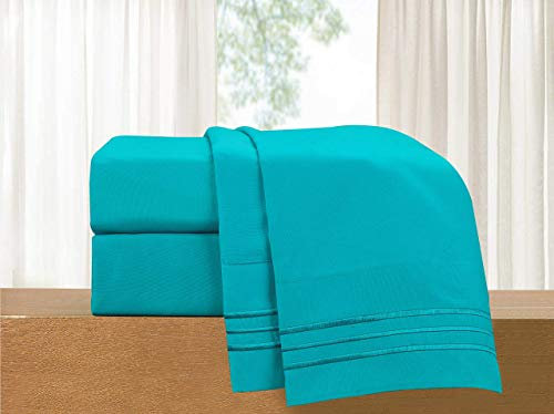 Elegant Comfort Luxuriöses 4-teiliges Bettwäsche-Set, luxuriöse Bettwäsche aus 1500 Premium-Mikrofaser, Hotelqualität, knitterfrei, kühl und atmungsaktiv, leicht elastisch, voll, Blaugrün