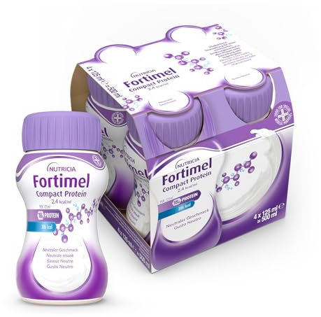 NUTRICIA FORTIMEL COMPACT PROTEIN - Supplemento Ipercalorico e Iperproteico Altamente Palatabile e Compatto, utile in caso di Malnutrizione, Alimento a Fini Medici Speciali, Gusto Neutro - 4 x 125ml