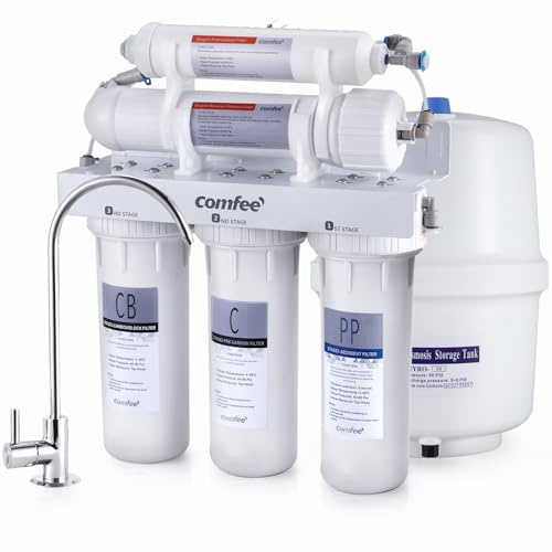 COMFEE' Système d'osmose inverse en 5 étapes, système de filtre à eau certifié NSF sous l'évier, installation facile à faire soi-même, filtration de boisson ultra sûre, sans fuite, fonctionnement