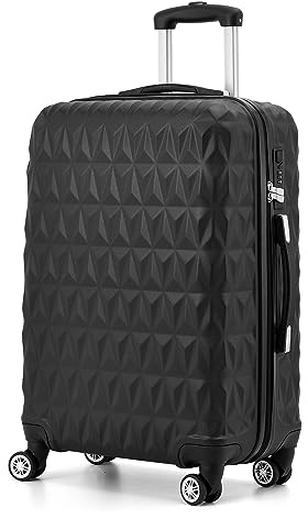 CMY Hard Shell Medium Suitcase Check-in Luggage – Lightweight 4-Wheel ABS 24 with Spinner Wheels – 3 Digit Combination Lock – Durable Travel Trolley Bag (Black)