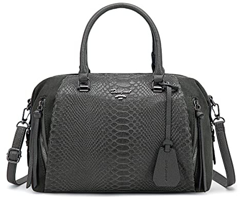David Jones - Bolso de Mano Mujer Bowling - Bolso de Hombro Bandolera Piel Sintetica - Bolso Tamano Mediano Elegante - Gris
