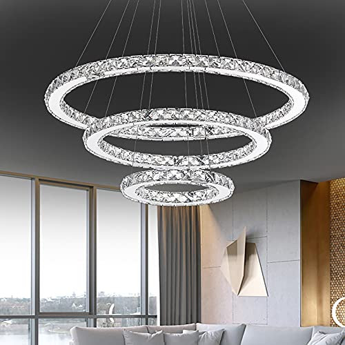 YRHome 96W LED Kristall Design Kaltweiß Hängelampe Deckenlampe Kreative Kronleuchter Pendelleuchte Hängeleuchte Drei Ringe Lüster