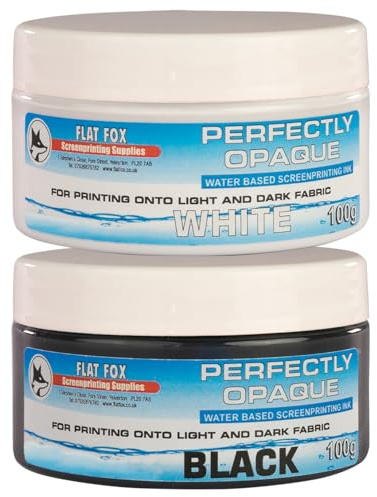 Flat Fox Screen Printing Opaque Water Based Fabric Inks (Black & White Set, 100g)…