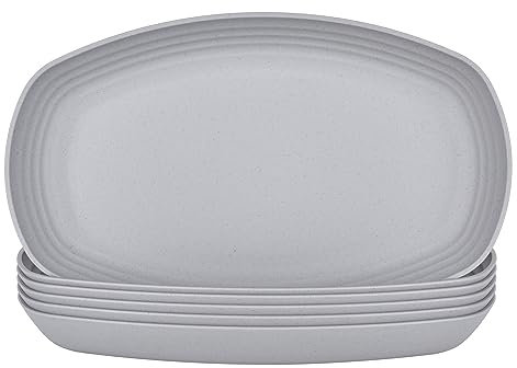 JSYMJSY Lot de 6 assiettes ovales de 29,5 cm, incassables, réutilisables, légères pour cuisine, fête, camping, pique-nique, barbecue, camping-car, passe au lave-vaisselle et au micro-ondes, gris