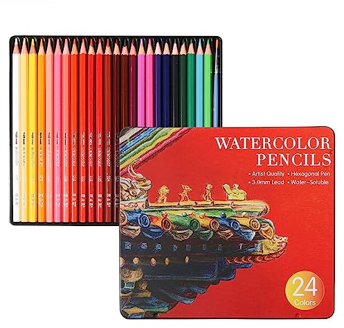 Holzsammlung 24 Lápices Acuarelables, Caja Lapices Colores Para Mezcla, capas y pintura de acuarela, Kit de Dibujo Profesional Coloreado para Adultos, Artistas Principiantes y Expertos#03