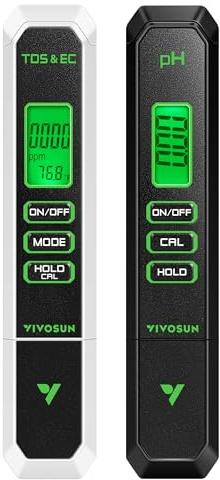 VIVOSUN Digital pH and TDS Meter Kits, 0.01pH High Accuracy Pen Type pH Meter ± 2% Readout Accuracy 3-in-1 TDS EC Temperature Meter for Hydroponics, Pool and Aquarium, Black White, UL Certified