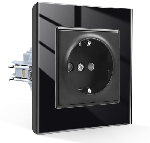 CNBINGO Schuko Steckdose Unterputz Doppelsteckdose Schwarz Wandsteckdose 1 Fach Glas Steckdosen mit Steckklemme