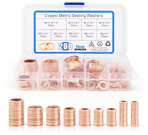 NVIYAM 200 Pcs Arandelas Metalicas Arandelas de Cobre Arandelas para Bisagras de Puertas Arandela Carter Aceite Arandela Planas Arandela de Cobre Conjunto Surtido de Arandelas Juntas de Cobrea M5-M14