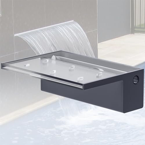 LONGRUNNEW Kit per cascata artificiale, da 30 cm, in acrilico, con accessori, uscita dell’acqua da 20 cm di larghezza, per piscina, giochi d’acqua, giardino, patio, decorazione da laghetto