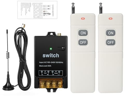 Interruptor Con Mando a Distancia 220V Interruptor Inalambrico Rele 220V remoto AC rele de control para bomba de agua motor sistema de seguridad distancia máxima 1500m con 2 mandos a distancia.