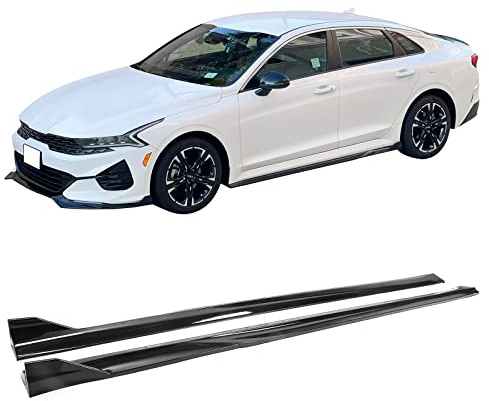 IKON MOTORSPORTS Side Skirts, Compatible With 2021-2025 Kia K5 All Models, Gloss Black PP Side Skirt Extensions Rocker Panels Bottom Line Lip Underbody Kit