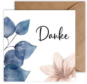 Dankeskarte mit Umschlag - Dankeschön Klappkarte Danksagung Hochzeitskarte und andere Anlässe Danke Karte (125 x 125 mm)