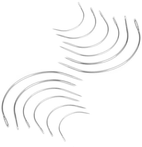 EXIN DEHCEN 12 Pezzi Ago Curvo, Aghi Tappezzeria Curvo, Aghi in Pelle Cuciti a Mano, Aghi Curvi per Parrucca, Set Aghi da Cucito a Mano Aghi Curvi per Riparazione di Cuoio, Tappeti (Set 6 Stili)