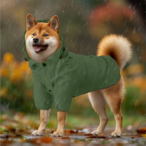 Navaris Regenmantel Regenjacke für Hunde - Regenmantel Hund wasserdicht - Hundemantel Hunderegenmantel Regencape aus PU und Polyester - Dog Raincoat - Grün - M