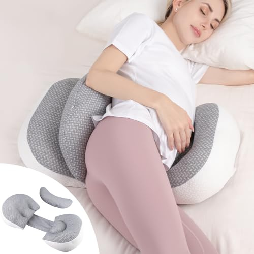 Chilling Home Cuscino per gravidanza per dormire, cuscino premaman per pancia, regolabile e portatile, per adulti, con fodera traspirante (grigio)