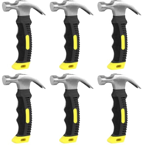 WENLISELL 6 PCS 8oz Stubby Claw Hammers, Small Hammer with Anti-Slip Handle