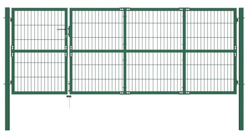 Portal de Jardín de Acero Verde de Alta Resistencia con Cerradura y 3 Llaves - 350 cm de Distancia Entre Postes