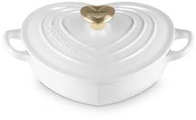 Le Creuset Enameled Cast Iron Traditional Shallow Heart Cocotte, 1.25 Qt., White Light Gold Heart Knob