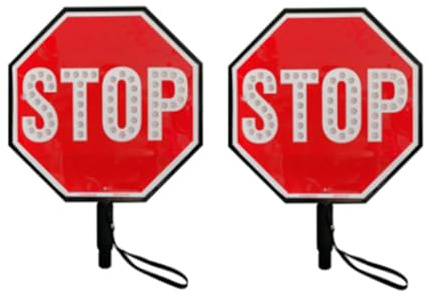18 Double-Sided LED STOP SLOW Paddle, Reflective Traffic Sign Traffic Road Warning Stop Slow, Rechargeable Hand Held Stop Slow Sign with Handle(stop/stop)