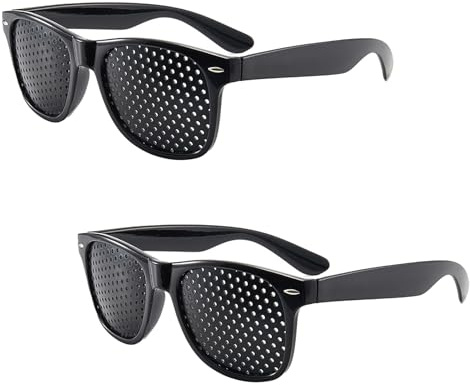 Oykrueats 2 Stück Schwarze Lochbrille,Komfortable Pinhole Glasses mit Faltbaren Bügeln,Black Rasterbrille Pinhole Glasses,Motion Glasses Knopfbrille,für Augentraining zur Entspannung und Sehvermögen