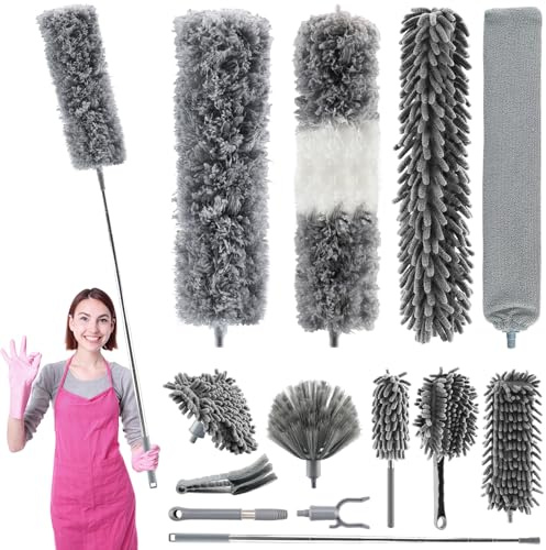 Foydream Spolverino Telescopico,13 Pezzi Togli Ragnatele Allungabile, 260 cm, Spolverino per Polvere per Pulizia Ventilatori Soffitto, Tapparelle, Ragnatela, Tetti