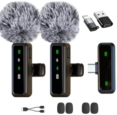 LYEAA Trådlös Lavalier-mikrofon 2-pack för Android iOS videoinspelning mini klämma plugg spela brusreducering