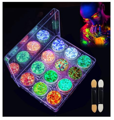 HASAIKA® Lumineuse Paillettes de Corps, 12 Couleurs Lumineuse Paillettes Gel, Pour le visage, le corps et les cheveux, paillettes de longue durée qui ne s'enlèvent pas