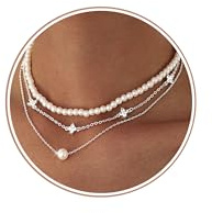 Morfetto 3 Pezzi Collana Oro Argento Donna Collane Girocollo Perle Placcato Oro 14K Punto Luce Collane - Girocollo Catenina Donna Sottile Strati Collana Choker Perle CZ Argento
