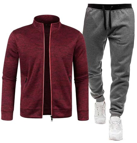 Tuta Uomo Completa Cotone Invernale 2 Pezzi Taglie Forti Giacca senza Cappuccio e Pantalone Comoda Tinta Unita Autunno Inverno Sportiva Jacket con Zip e Tasche Palestra Caldo Elegante Alla Moda