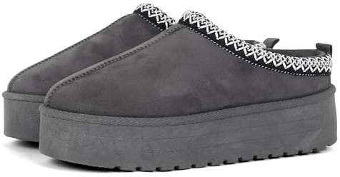 LUNATECH Womens Slippers Warm Winter Slippers Mules Platform Fluffy Slippers Fur Slipper Outdoor Thermal House Shoes For Ladies (GREY, Adult, Women, 6, Numeric, UK Footwear Size System, Medium)