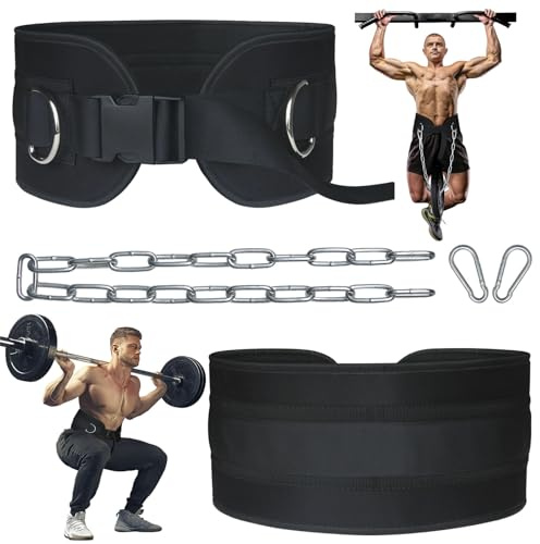 Dip Belt for Weightlifting, Weight Belt with Chain for Pullup, Weight Lifting Belt,Lifting Belt,Powerlifting Gym Belt for Pull Up, Squats, Powerlifting & Deadlift,Dip Belt,Capacity Up to 440 LBS,Waist Adjustable,Deadlifts & Added Weight Training