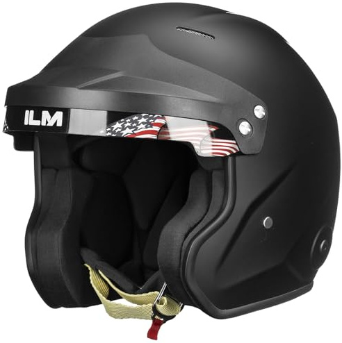 ILM Snell SA2025 Open Face Auto Racing Helmets Lightweight Fiberglass Helmet for Men and Women Model R95 (M, MatteBlack)