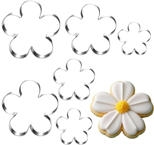 DIPZO Juego de 6 Cortadores de Galletas con Forma de Flor, Moldes de Acero Inoxidable para Pastelería y Decoración de Tartas, Moldes Florales para Navidad, Pascua, Cumpleaños, Baby Shower