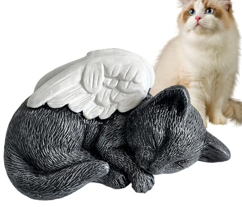 Minnesmarkör för utomhuskatt, långvarig ängel kattunge, skulptur, husdjursfigur med tillverkade detaljer, harts trädgårdsstaty, minnesdekor med känslomässig symbolism, komfortgåva för begravning