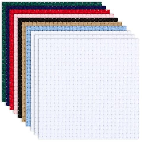 YAWYO Paquete de 10 Telas para Punto de Cruz, Tela de Bordado de 14 Count, 8 Colores, Hojas de Tela para Bordado, Material para Punto de Cruz (15 * 15 cm)