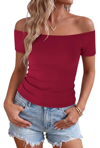 Elesomo Women Bardot Top Off The Shoulder Short Sleeve Summer T-Shirt