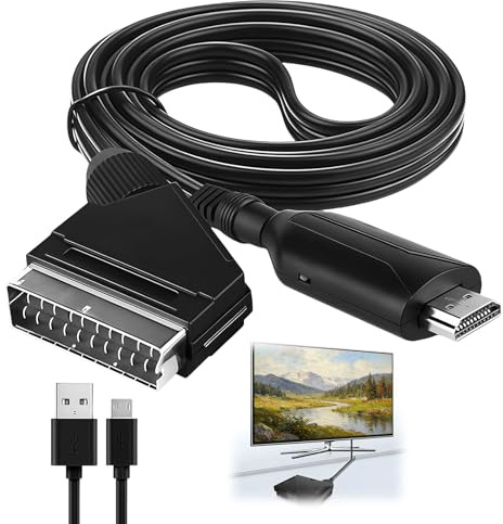 DUSEKI Scart to HDMI Converter, Scart Input HDMI Output, Alimentación por USB, Adaptador Unidireccional 720P/1080P con Cable SCART para VHS, DVD, Decodificador, PS2, PS3, HDTV