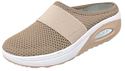 Generisch Slip-on Knit Coussin Chaussures Soutien Marche Décontractée avec Arc Confort Marche en Plein Air Orthopédique Diabétique Air Chaussures Décontractées pour Femmes (Khaki, 42)