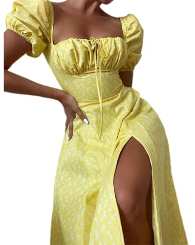 Gyios minikjol dam blommig babydoll klänning knytband volanger sommar strandklänning, justerbar axelskiktad klänning-f-3xl