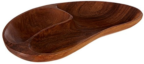 Premier Housewares 2-Section Serving Dish Monkeypod Wooden Tray Tray Table Carved Serving Trays Serving Platters - 3 X 32 X 20 Cm