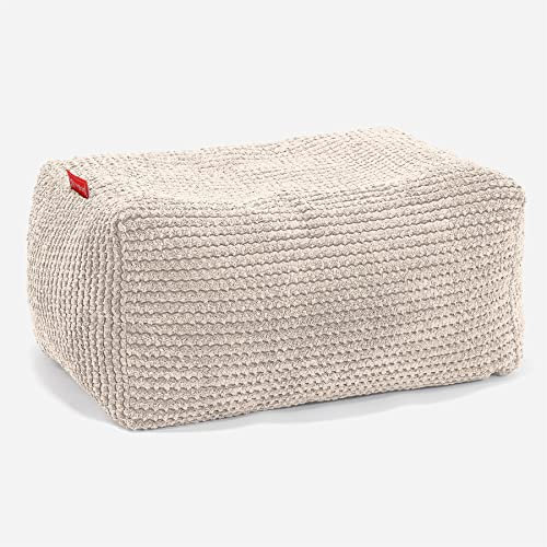 Lounge Pug Kleiner Fußhocker Pouf, Creme Pom-pom Waffelstof, Sitzpouf, Pouf Sitzsack Hocker Wohnzimmer