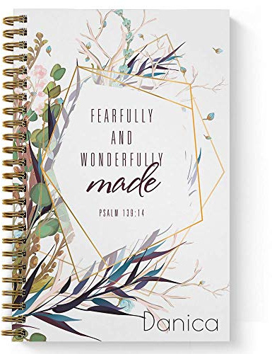 Gotcha Covered Notebooks Wonderfully Made Personalized Religious Notebook/Journal, Laminated Soft Cover, 120 pages of your selected paper, lay flat wire-o spiral. Size: 5.5” x 8.5”. Made in the USA