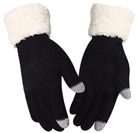 KXF Gants d'hiver chauds en tricot pour femme avec écran tactile, gants thermiques en fourrure pour le ski, le cyclisme, la conduite, l'équitation