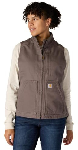 Carhartt Chaleco utilitario en lona de algodón con efecto desgastado Sherpa Lined, cuello perkins, Relaxed Fit Para Mujer, Gris topo, XL